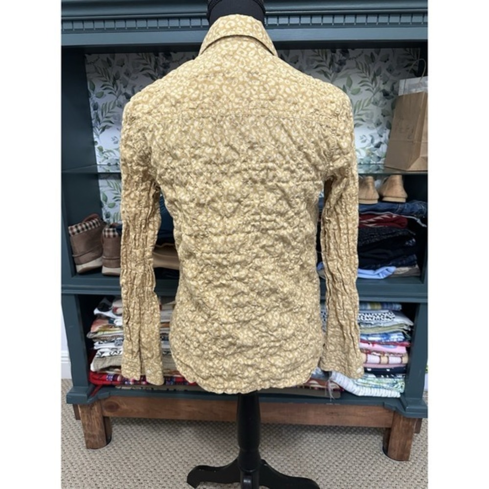 J Mclaughlin Blouse Women XSYellow Gold Crinkle Texture Long Sleeve Button Front - Picture 6 of 8